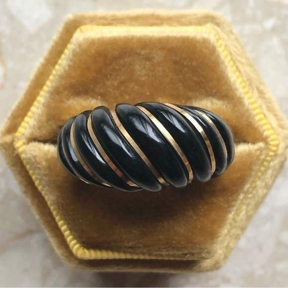 Onyx Yellow Gold Statement Vintage Bubble Dome Enamel Ring - Picture 9 of 15